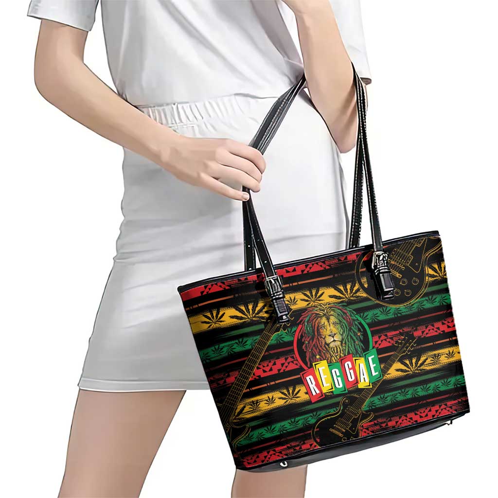 International Reggae Day Leather Tote Bag Rastafarian Lion Legend of Reggae - Wonder Print Shop