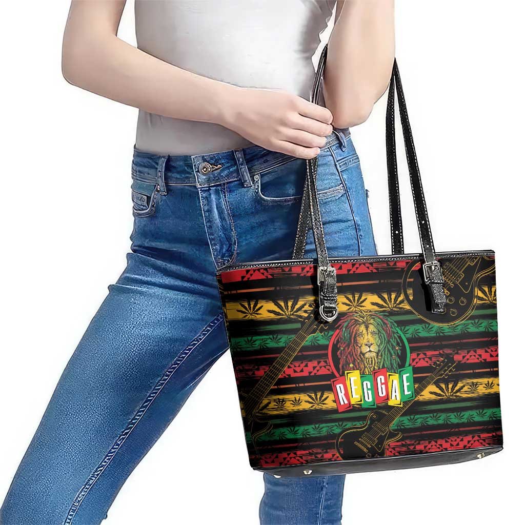 International Reggae Day Leather Tote Bag Rastafarian Lion Legend of Reggae - Wonder Print Shop