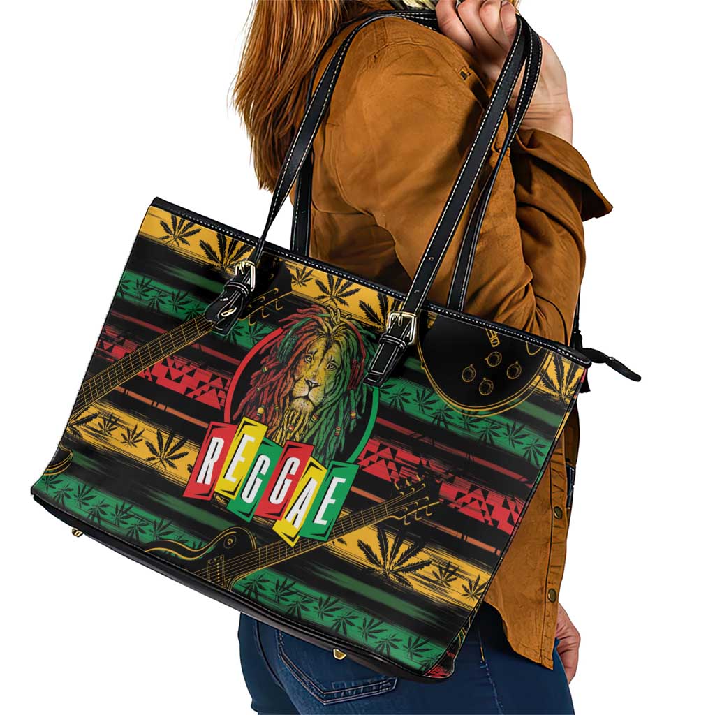 International Reggae Day Leather Tote Bag Rastafarian Lion Legend of Reggae - Wonder Print Shop