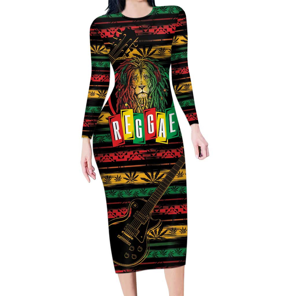 International Reggae Day Long Sleeve Bodycon Dress Rastafarian Lion Legend of Reggae - Wonder Print Shop