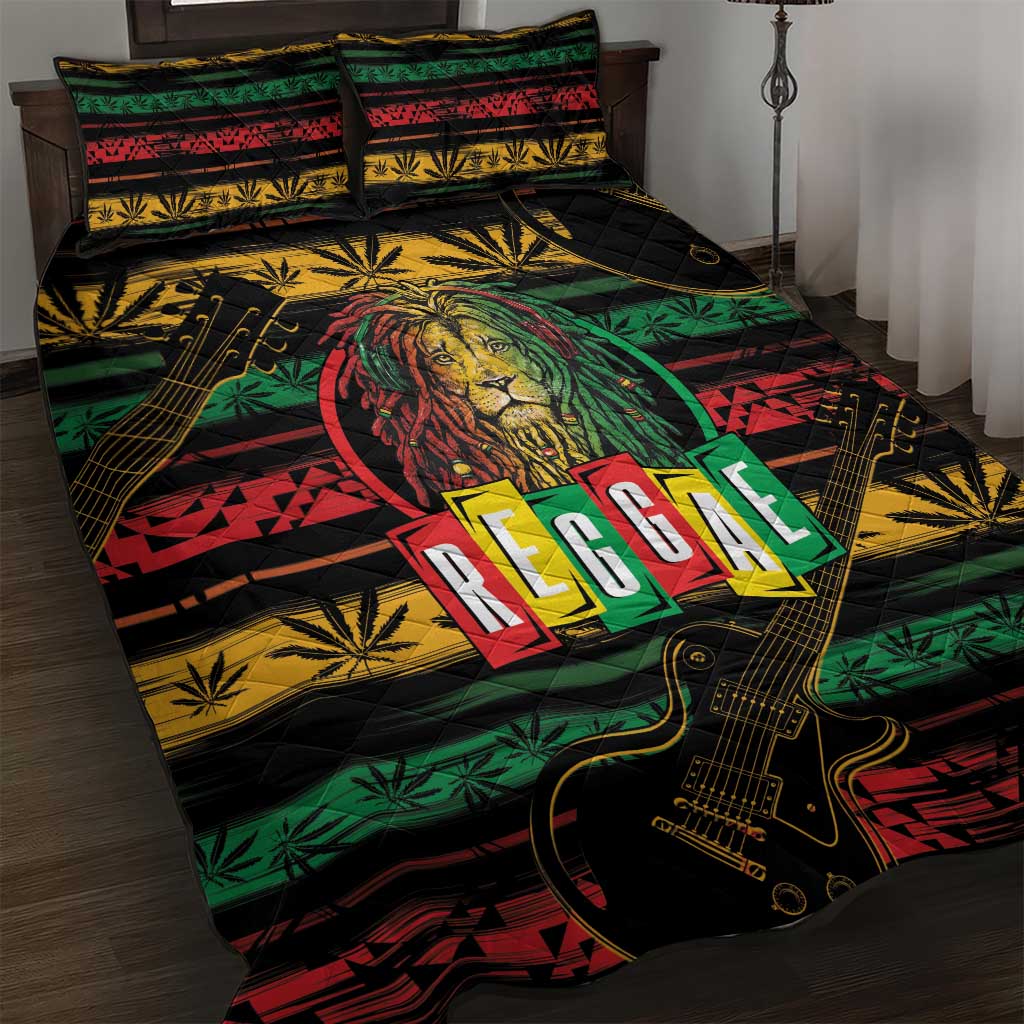 International Reggae Day Quilt Bed Set Rastafarian Lion Legend of Reggae - Wonder Print Shop