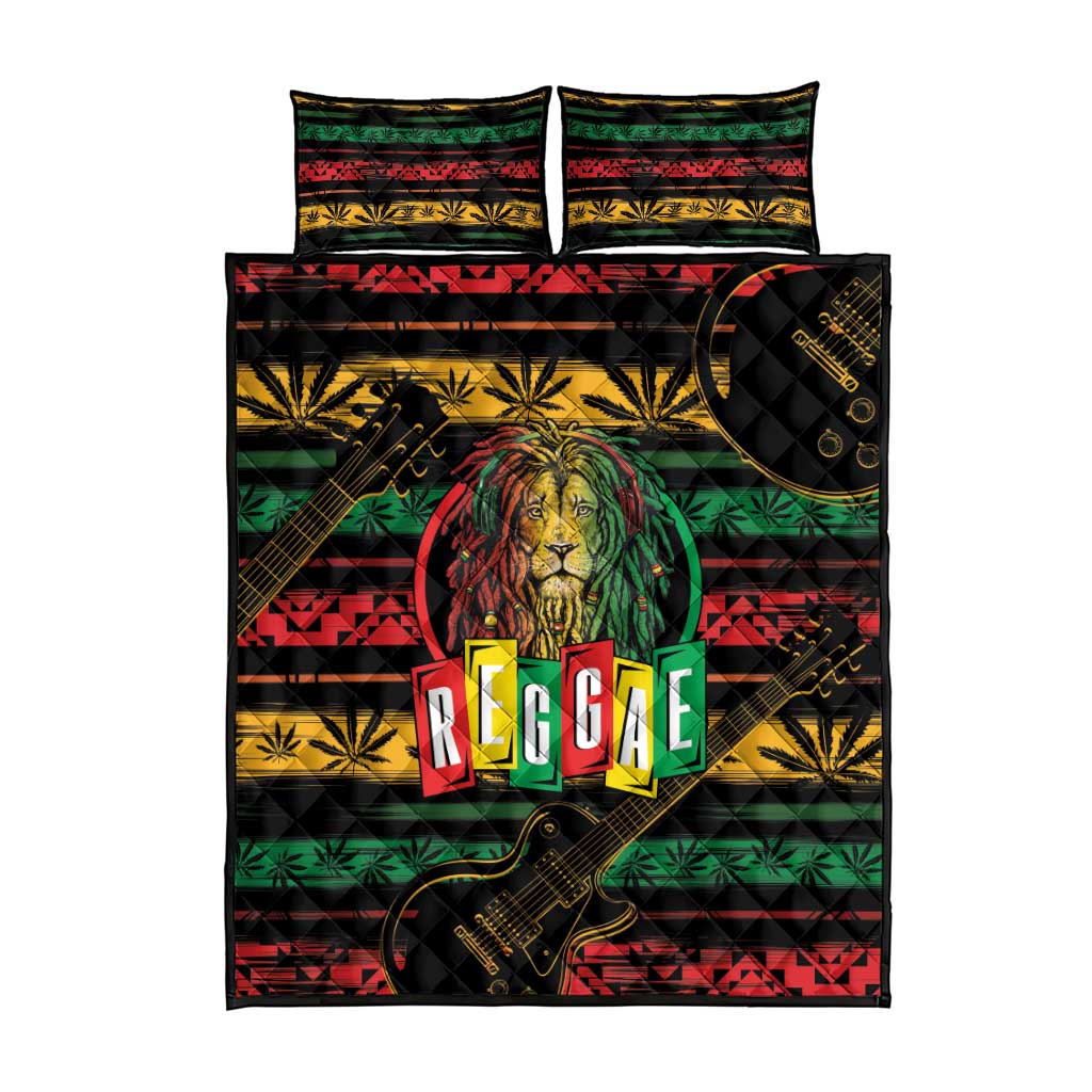 International Reggae Day Quilt Bed Set Rastafarian Lion Legend of Reggae - Wonder Print Shop