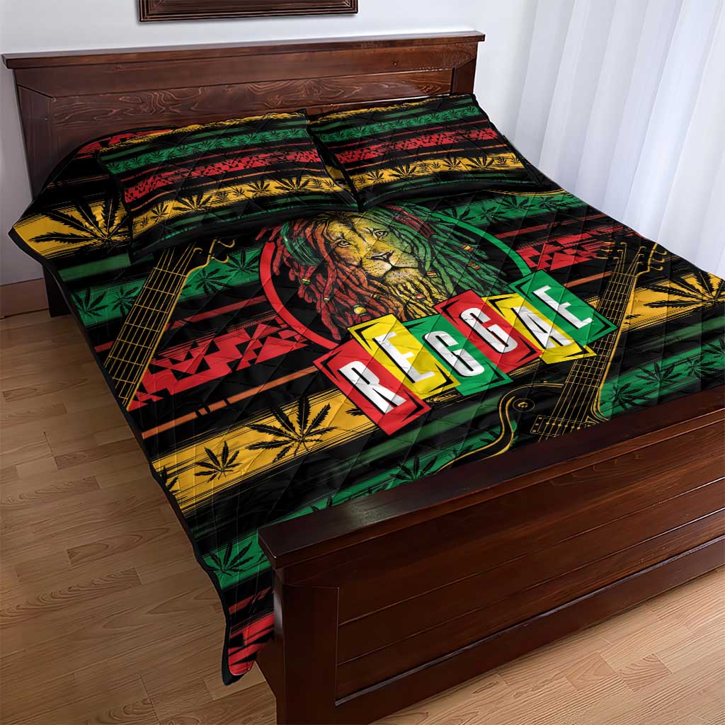 International Reggae Day Quilt Bed Set Rastafarian Lion Legend of Reggae - Wonder Print Shop