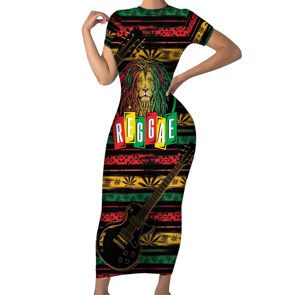 International Reggae Day Short Sleeve Bodycon Dress Rastafarian Lion Legend of Reggae - Wonder Print Shop