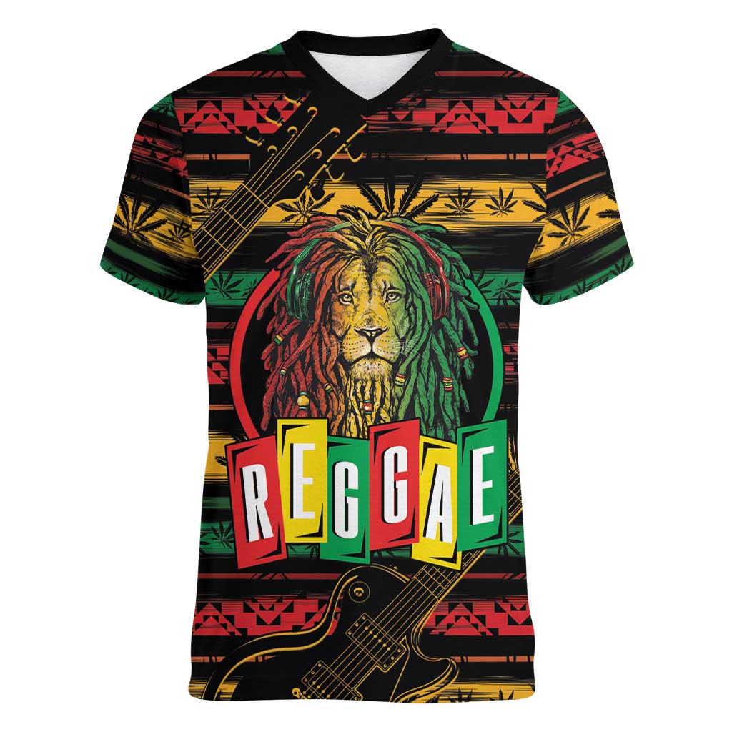 International Reggae Day Women V-Neck T-Shirt Rastafarian Lion Legend of Reggae - Wonder Print Shop