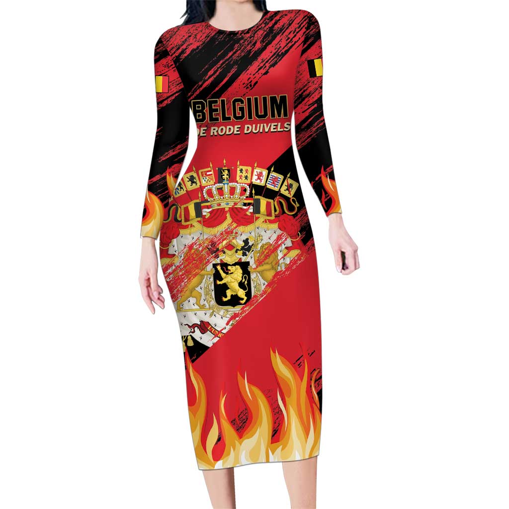 Custom Belgium 2024 Football Family Matching Long Sleeve Bodycon Dress and Hawaiian Shirt Go De Rode Duivels - Wonder Print Shop