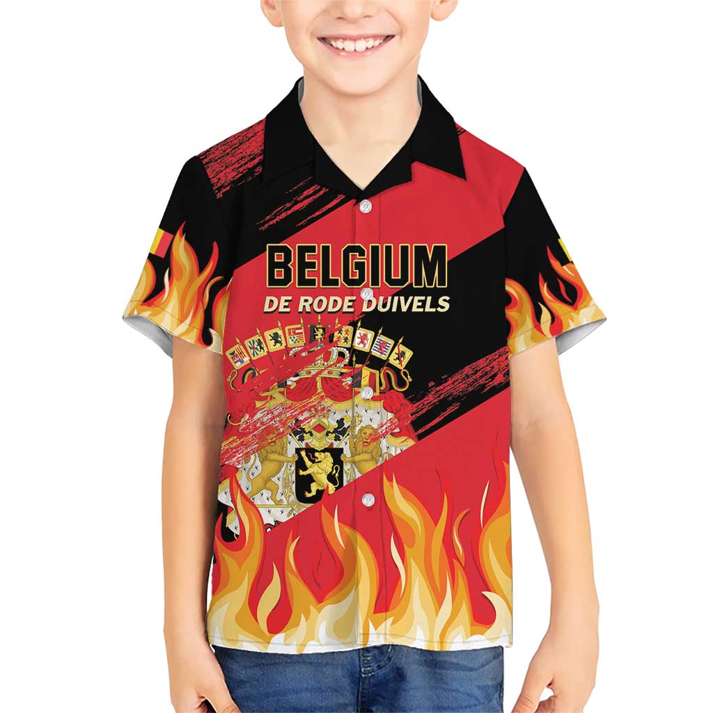 Custom Belgium 2024 Football Family Matching Short Sleeve Bodycon Dress and Hawaiian Shirt Go De Rode Duivels - Wonder Print Shop
