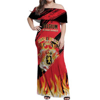 Custom Belgium 2024 Football Off Shoulder Maxi Dress Go De Rode Duivels - Wonder Print Shop