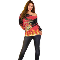 Custom Belgium 2024 Football Off Shoulder Sweater Go De Rode Duivels - Wonder Print Shop