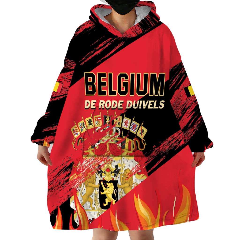 Custom Belgium 2024 Football Wearable Blanket Hoodie Go De Rode Duivels - Wonder Print Shop