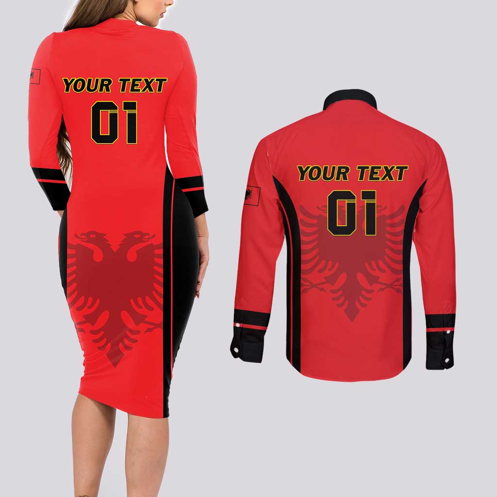 Custom Albania 2024 Football Couples Matching Long Sleeve Bodycon Dress and Long Sleeve Button Shirt Come On Kuqezinjte - Wonder Print Shop