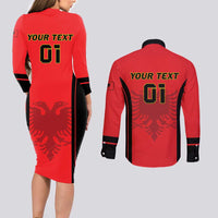 Custom Albania 2024 Football Couples Matching Long Sleeve Bodycon Dress and Long Sleeve Button Shirt Come On Kuqezinjte - Wonder Print Shop