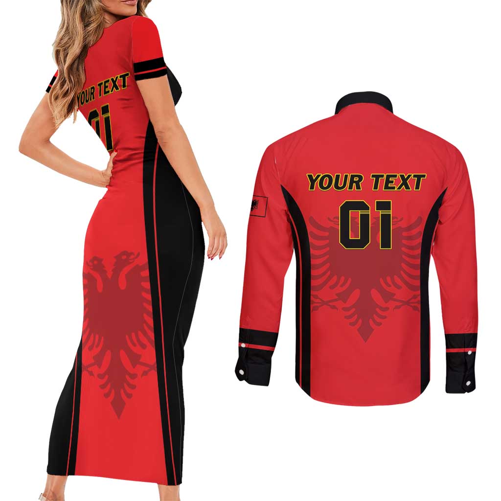 Custom Albania 2024 Football Couples Matching Short Sleeve Bodycon Dress and Long Sleeve Button Shirt Come On Kuqezinjte - Wonder Print Shop