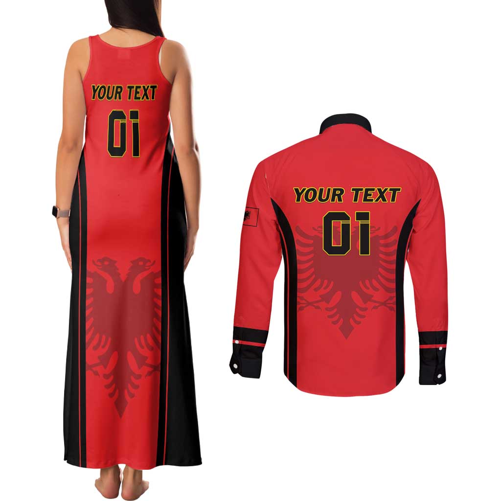 Custom Albania 2024 Football Couples Matching Tank Maxi Dress and Long Sleeve Button Shirt Come On Kuqezinjte - Wonder Print Shop