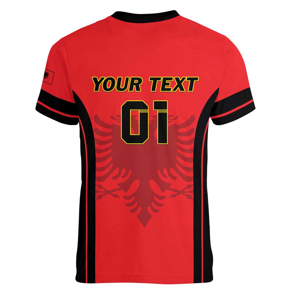 Custom Albania 2024 Football Women V-Neck T-Shirt Come On Kuqezinjte - Wonder Print Shop