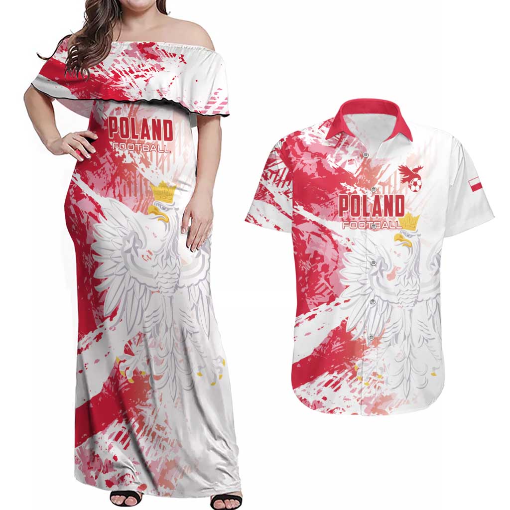 Custom Poland 2024 Football Couples Matching Off Shoulder Maxi Dress and Hawaiian Shirt Orly Go Champions - Wonder Print Shop