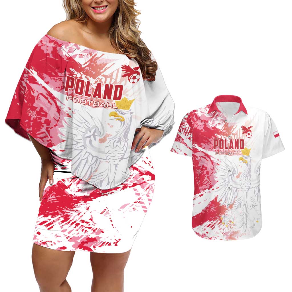Custom Poland 2024 Football Couples Matching Off Shoulder Short Dress and Hawaiian Shirt Orly Go Champions - Wonder Print Shop