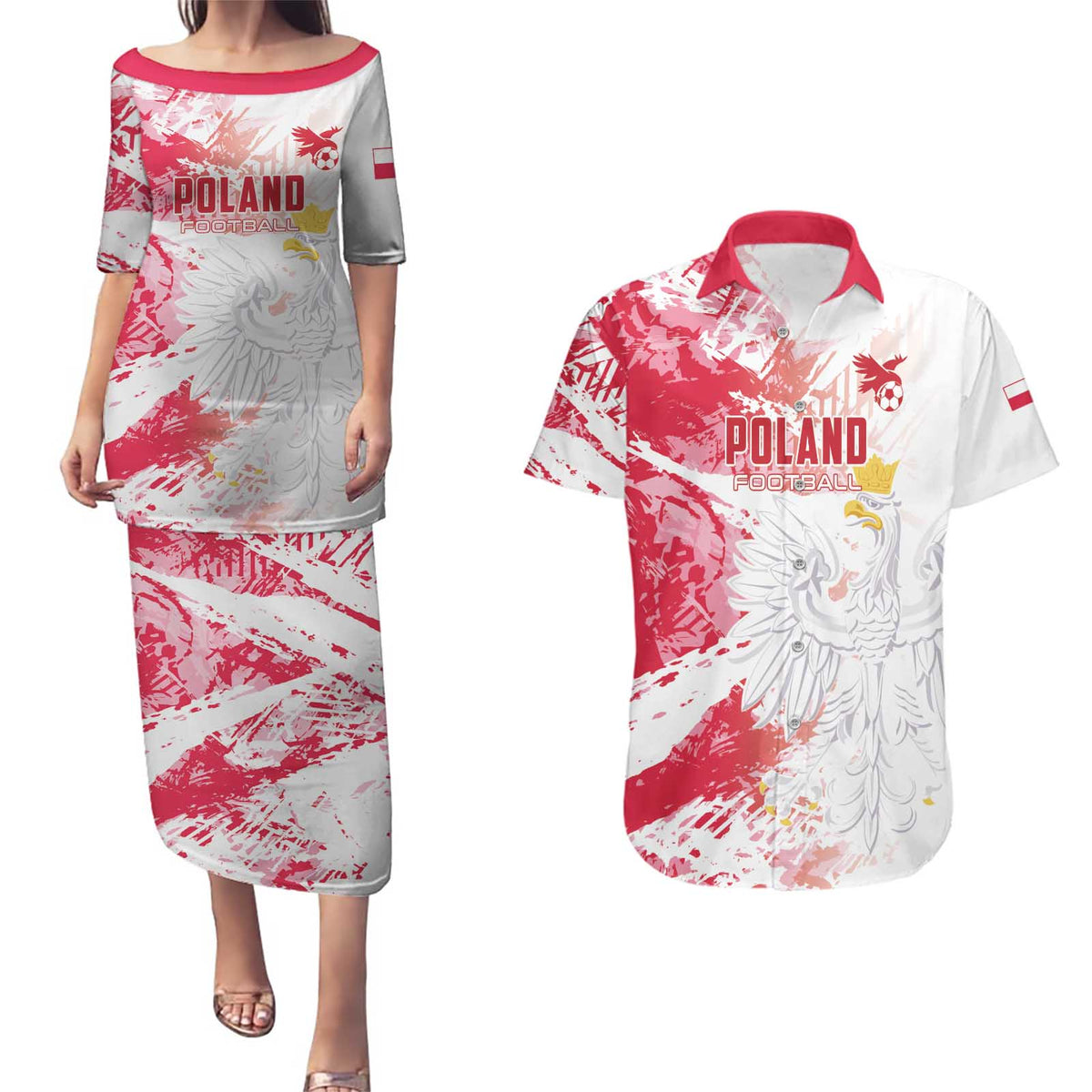 Custom Poland 2024 Football Couples Matching Puletasi and Hawaiian Shirt Orly Go Champions - Wonder Print Shop