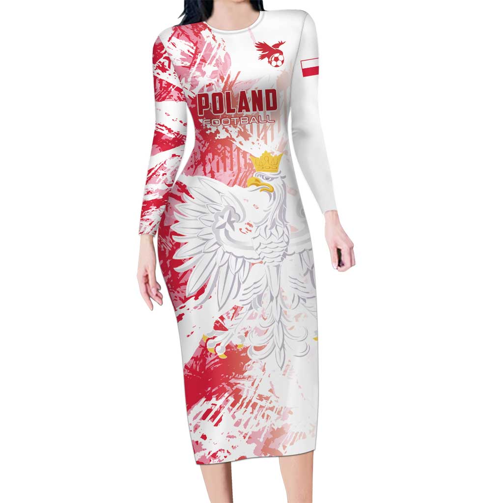 Custom Poland 2024 Football Long Sleeve Bodycon Dress Orly Go Champions - Wonder Print Shop