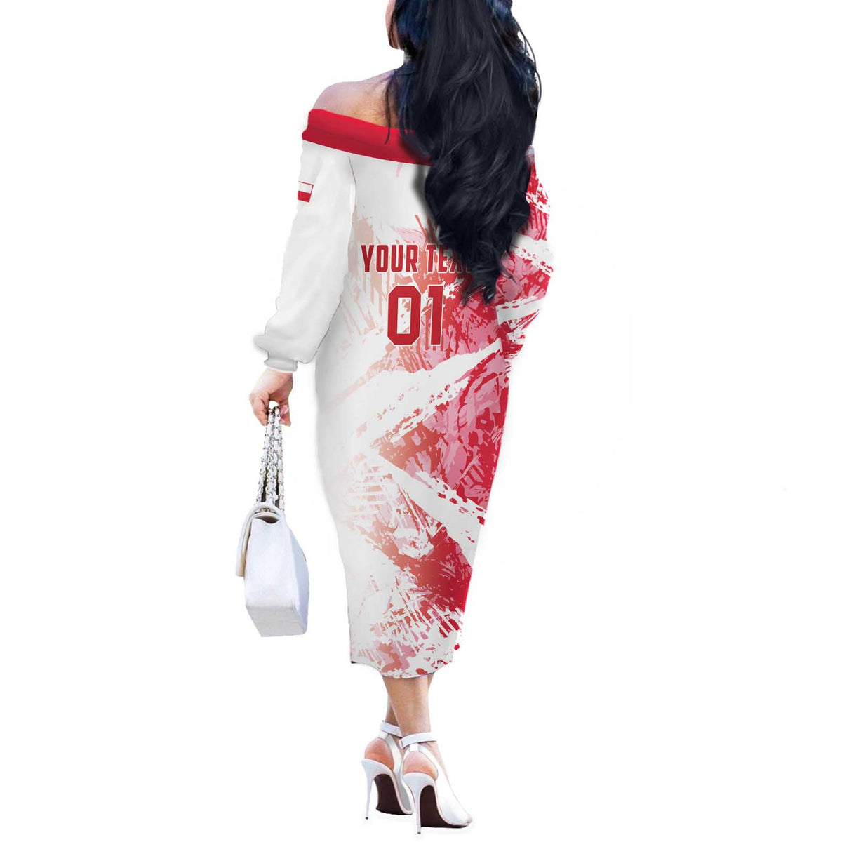 Custom Poland 2024 Football Off The Shoulder Long Sleeve Dress Orly Go Champions - Wonder Print Shop