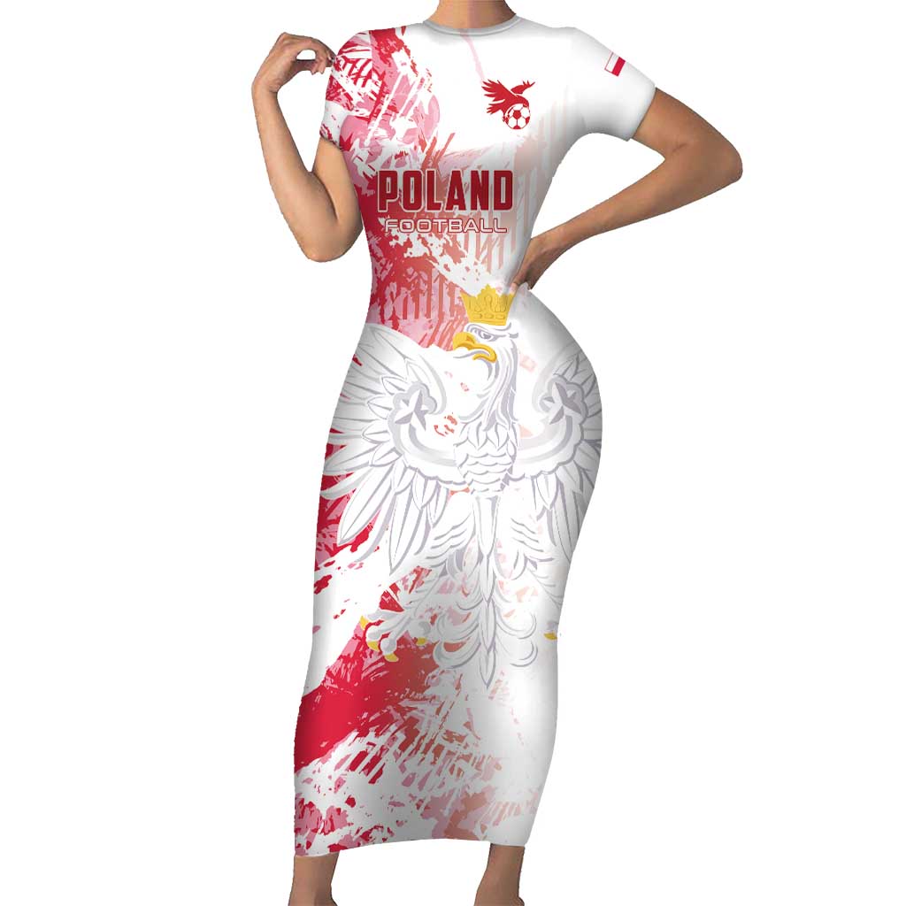 Custom Poland 2024 Football Short Sleeve Bodycon Dress Orly Go Champions - Wonder Print Shop