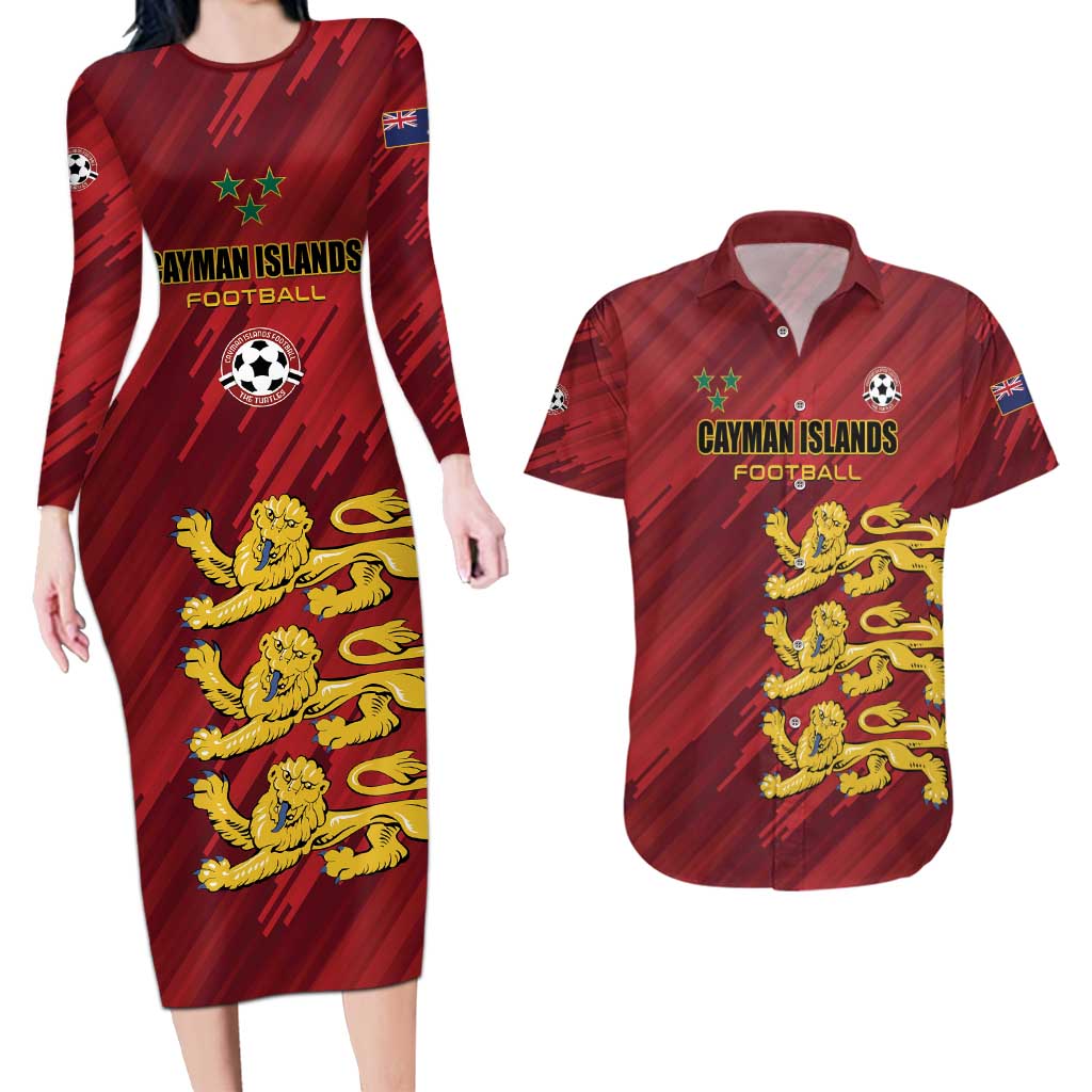 Custom Football Cayman Islands Couples Matching Long Sleeve Bodycon Dress and Hawaiian Shirt The Turtles Come On - Wonder Print Shop