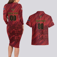 Custom Football Cayman Islands Couples Matching Long Sleeve Bodycon Dress and Hawaiian Shirt The Turtles Come On - Wonder Print Shop