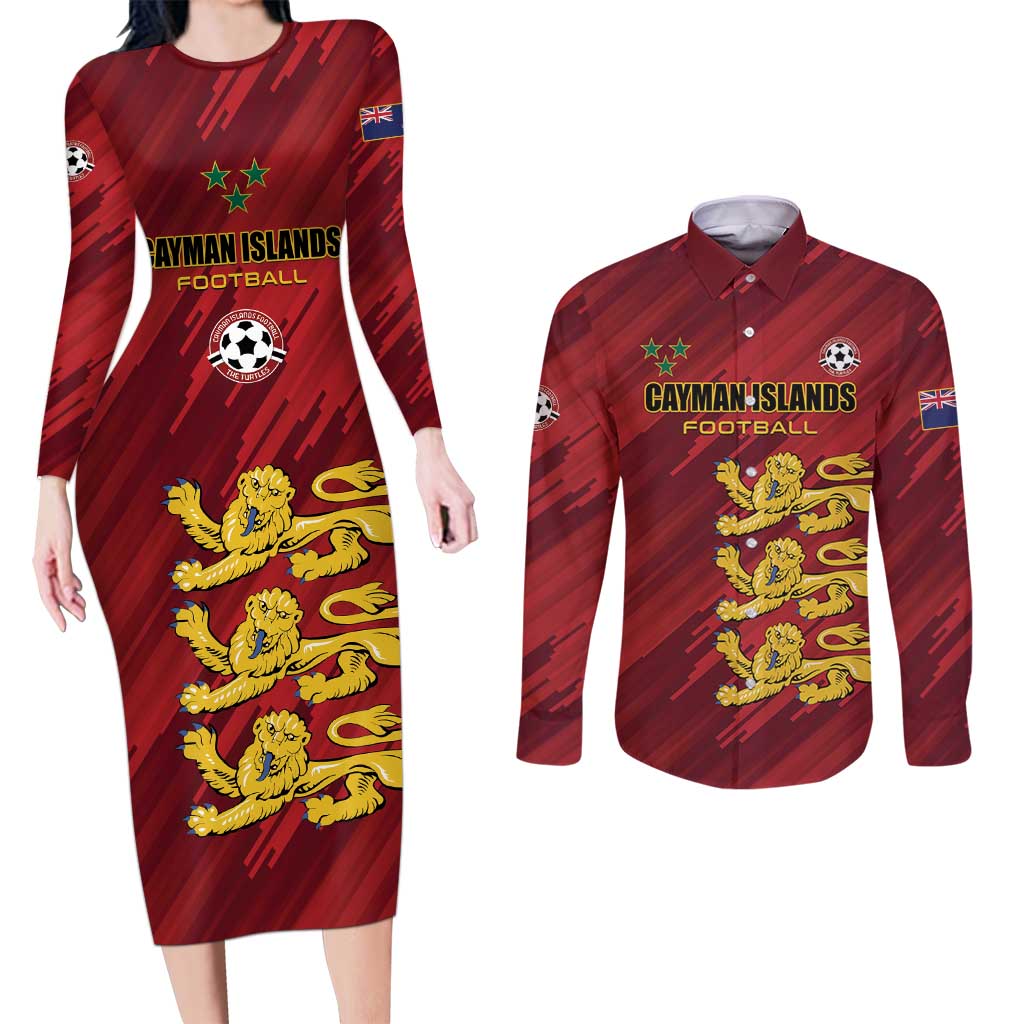Custom Football Cayman Islands Couples Matching Long Sleeve Bodycon Dress and Long Sleeve Button Shirt The Turtles Come On - Wonder Print Shop