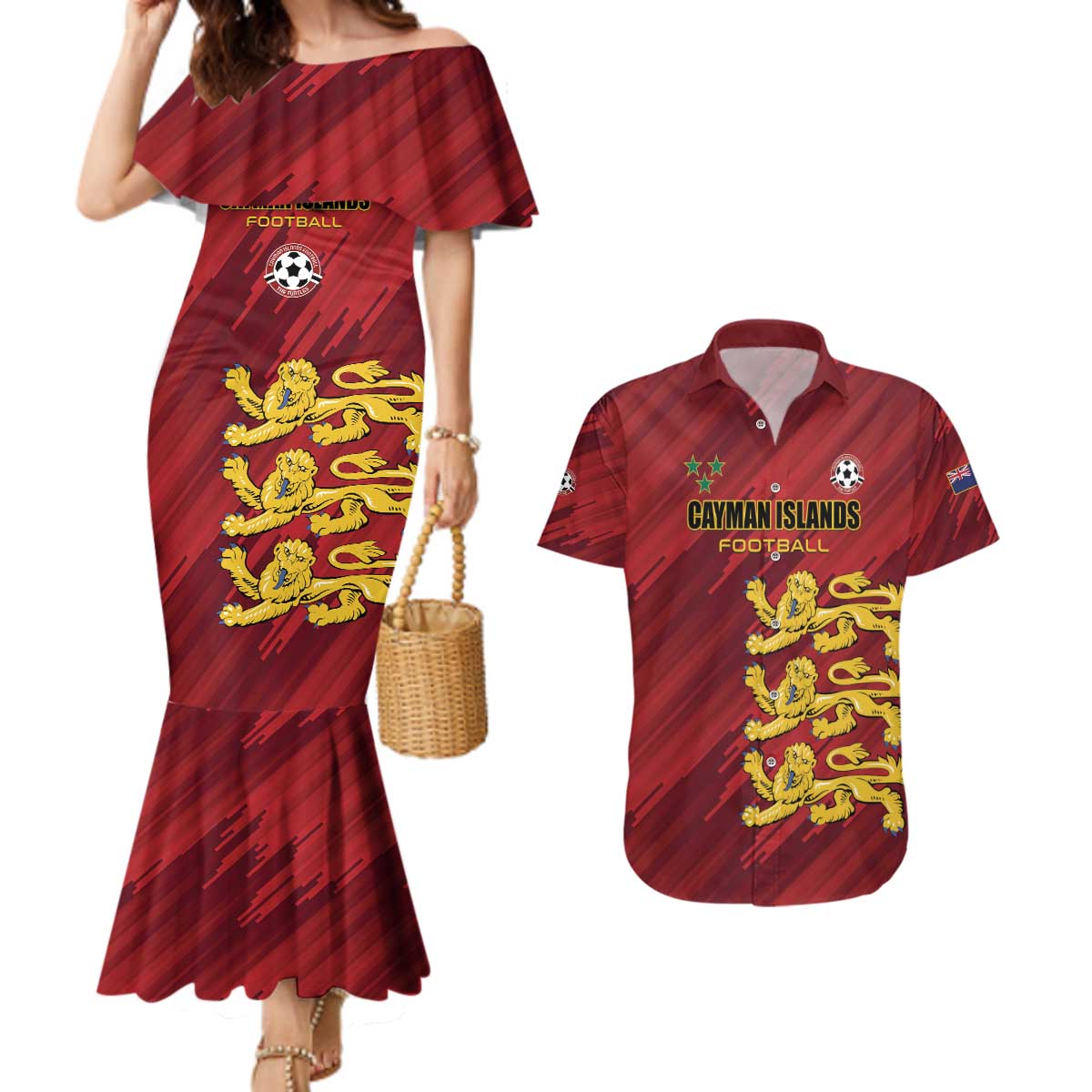 Custom Football Cayman Islands Couples Matching Mermaid Dress and Hawaiian Shirt The Turtles Come On - Wonder Print Shop