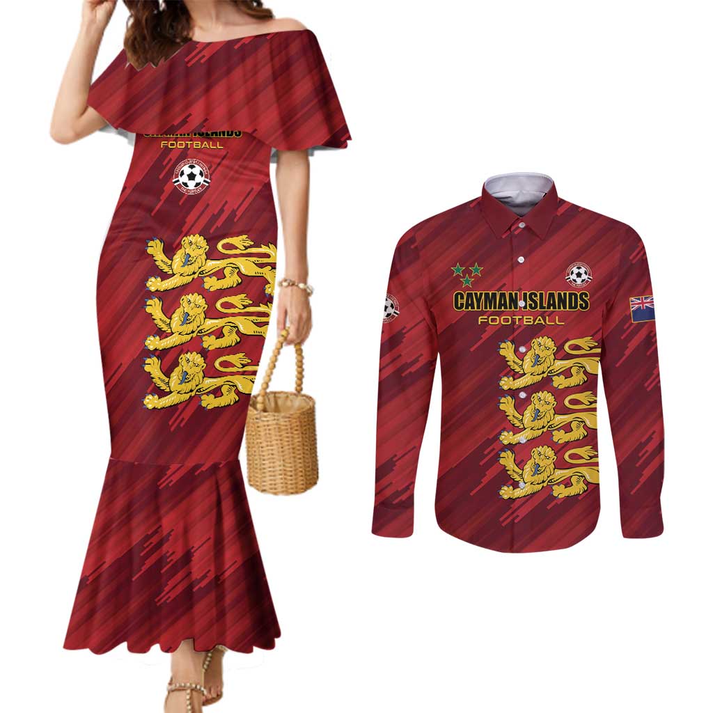 Custom Football Cayman Islands Couples Matching Mermaid Dress and Long Sleeve Button Shirt The Turtles Come On - Wonder Print Shop