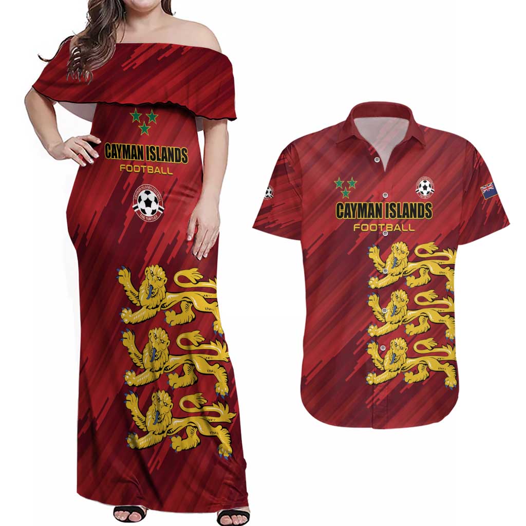 Custom Football Cayman Islands Couples Matching Off Shoulder Maxi Dress and Hawaiian Shirt The Turtles Come On - Wonder Print Shop