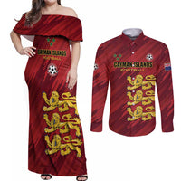 Custom Football Cayman Islands Couples Matching Off Shoulder Maxi Dress and Long Sleeve Button Shirt The Turtles Come On - Wonder Print Shop