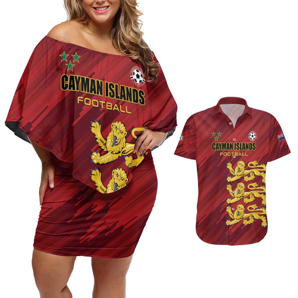 Custom Football Cayman Islands Couples Matching Off Shoulder Short Dress and Hawaiian Shirt The Turtles Come On - Wonder Print Shop