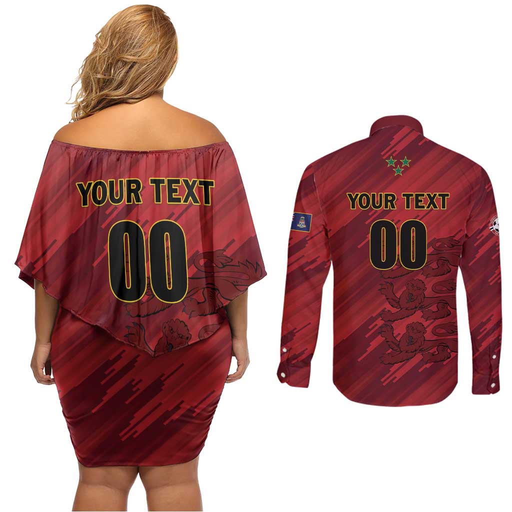 Custom Football Cayman Islands Couples Matching Off Shoulder Short Dress and Long Sleeve Button Shirt The Turtles Come On - Wonder Print Shop