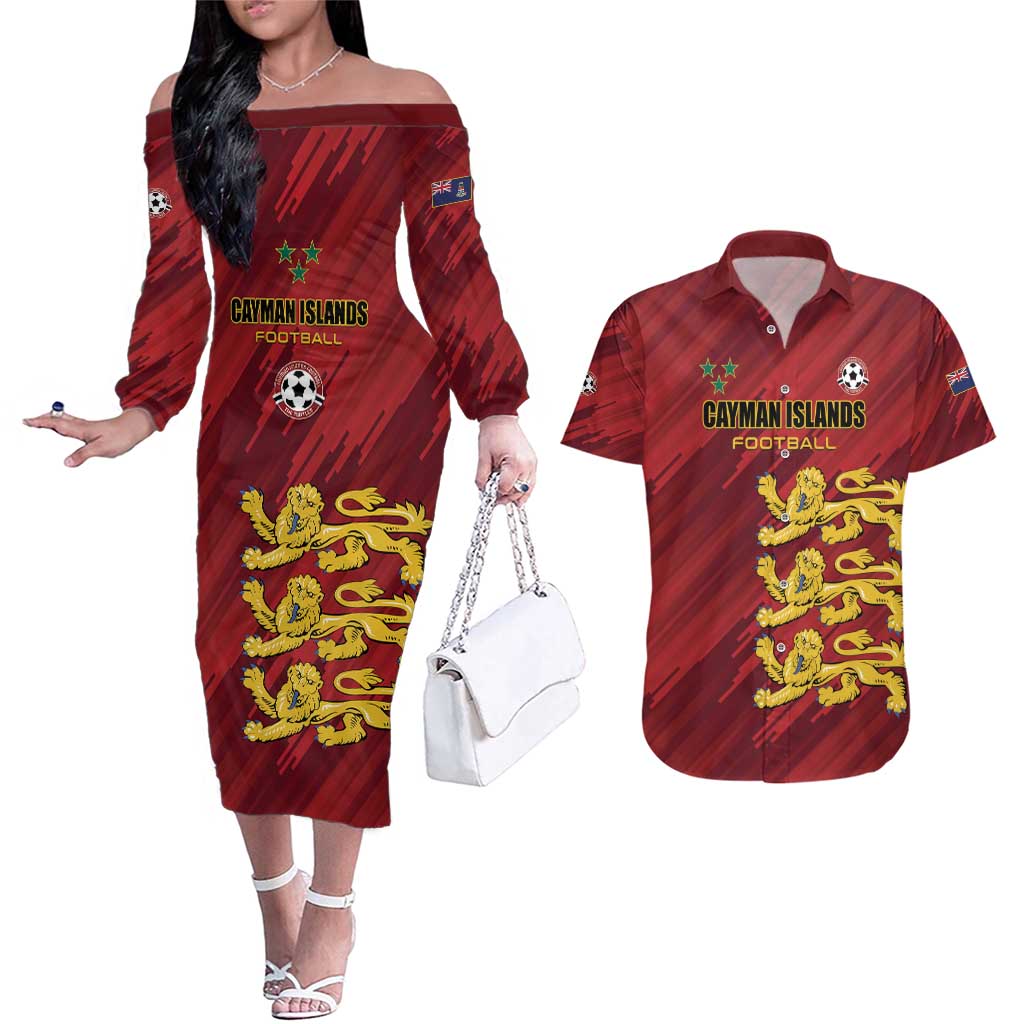 Custom Football Cayman Islands Couples Matching Off The Shoulder Long Sleeve Dress and Hawaiian Shirt The Turtles Come On - Wonder Print Shop