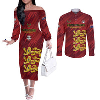 Custom Football Cayman Islands Couples Matching Off The Shoulder Long Sleeve Dress and Long Sleeve Button Shirt The Turtles Come On - Wonder Print Shop