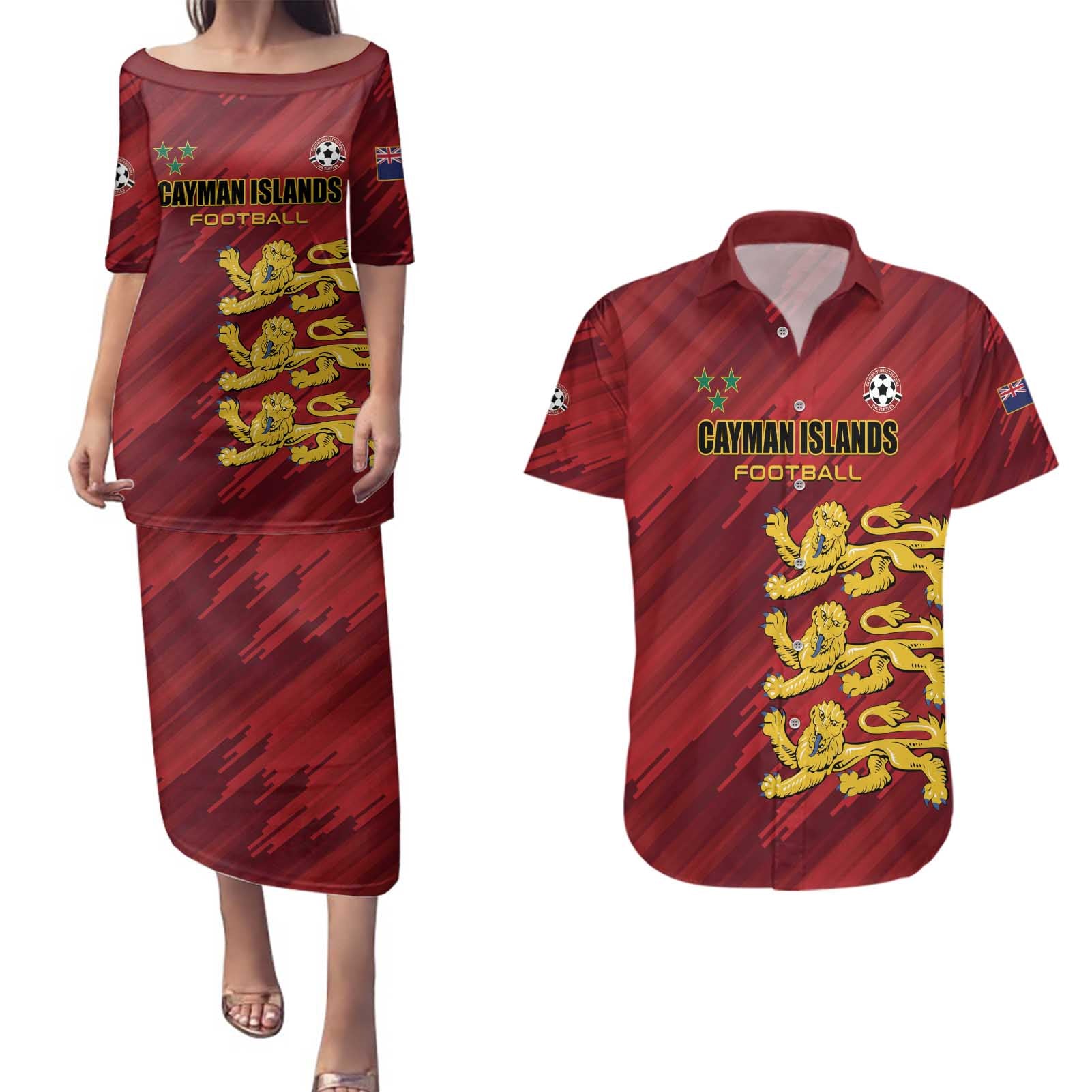 Custom Football Cayman Islands Couples Matching Puletasi and Hawaiian Shirt The Turtles Come On - Wonder Print Shop
