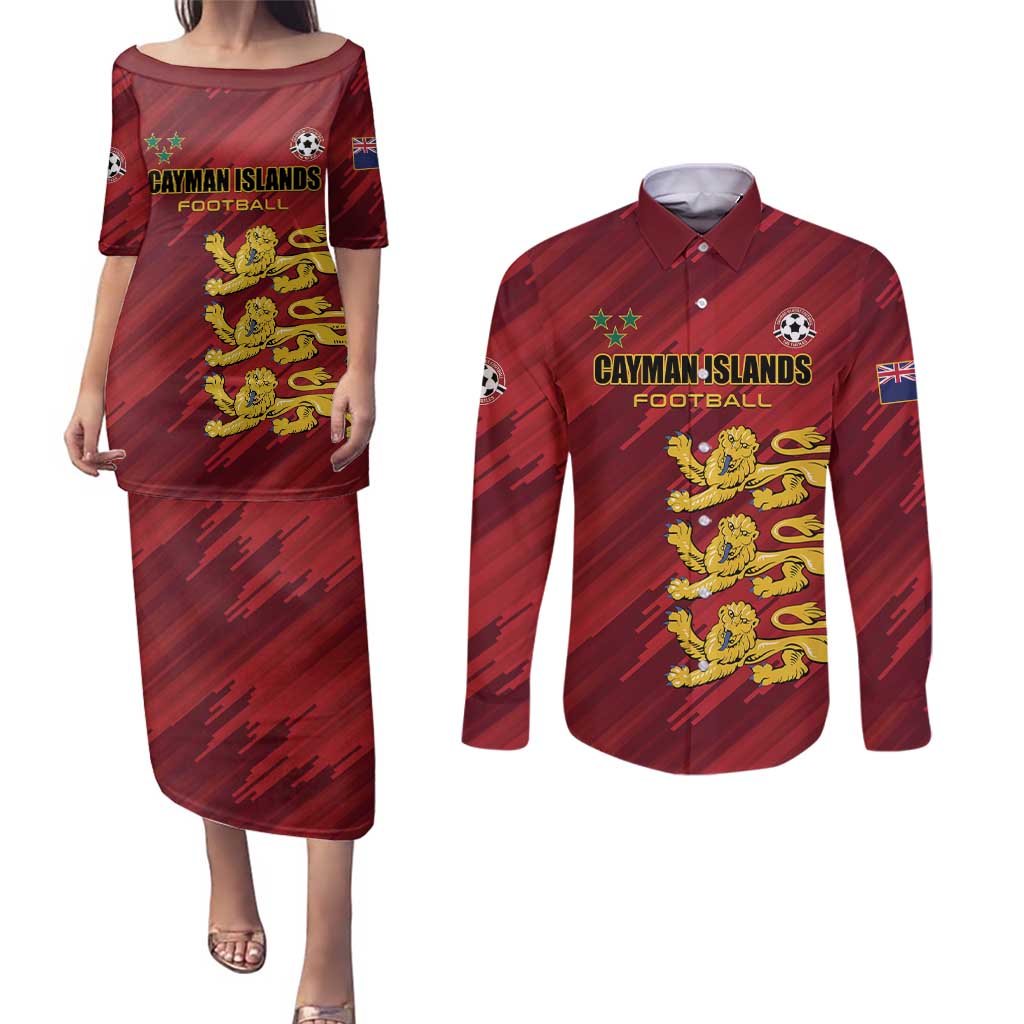 Custom Football Cayman Islands Couples Matching Puletasi and Long Sleeve Button Shirt The Turtles Come On - Wonder Print Shop