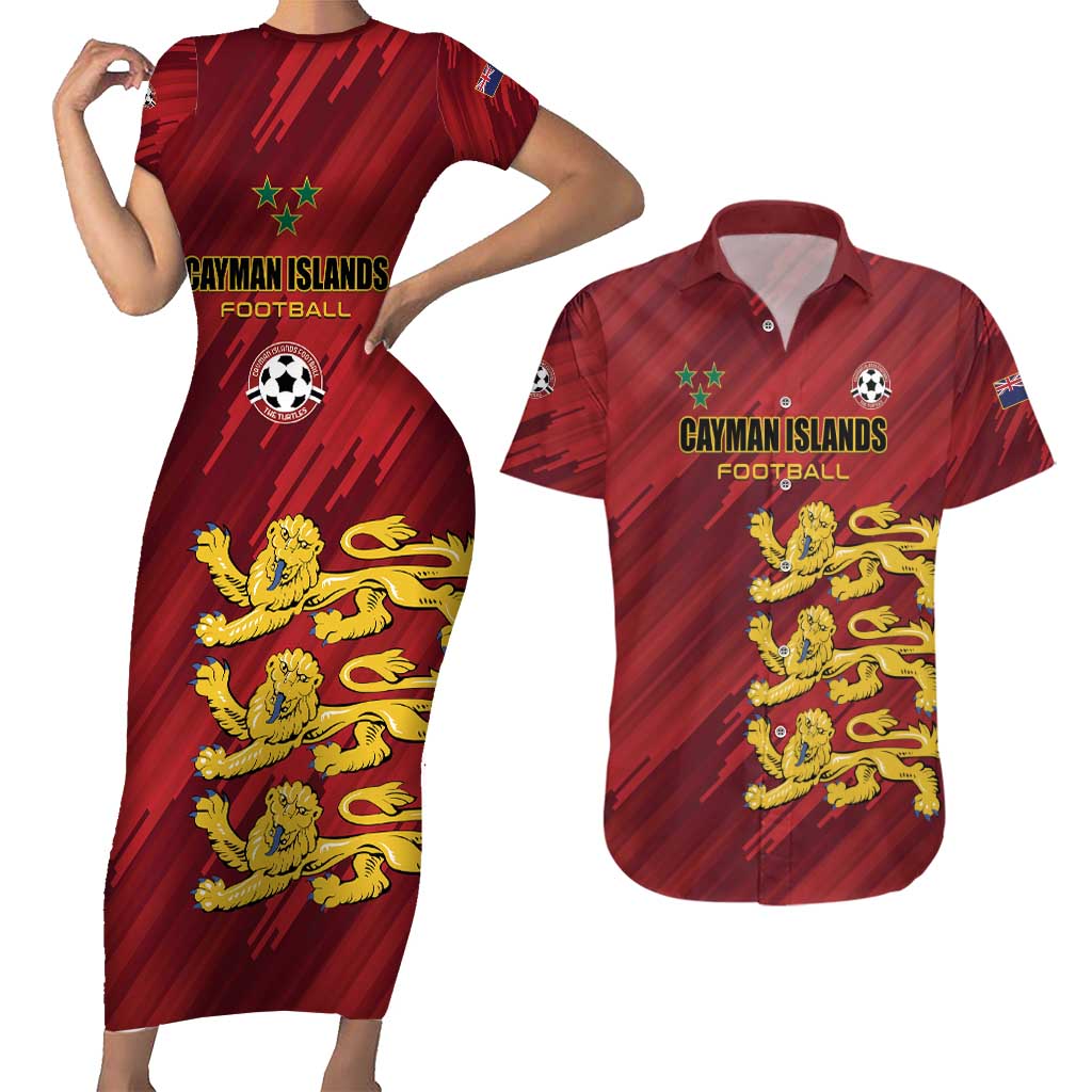 Custom Football Cayman Islands Couples Matching Short Sleeve Bodycon Dress and Hawaiian Shirt The Turtles Come On - Wonder Print Shop