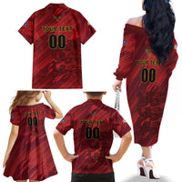 Custom Football Cayman Islands Family Matching Off The Shoulder Long Sleeve Dress and Hawaiian Shirt The Turtles Come On - Wonder Print Shop
