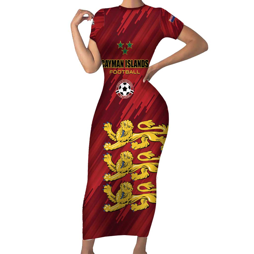 Custom Football Cayman Islands Short Sleeve Bodycon Dress The Turtles Come On - Wonder Print Shop