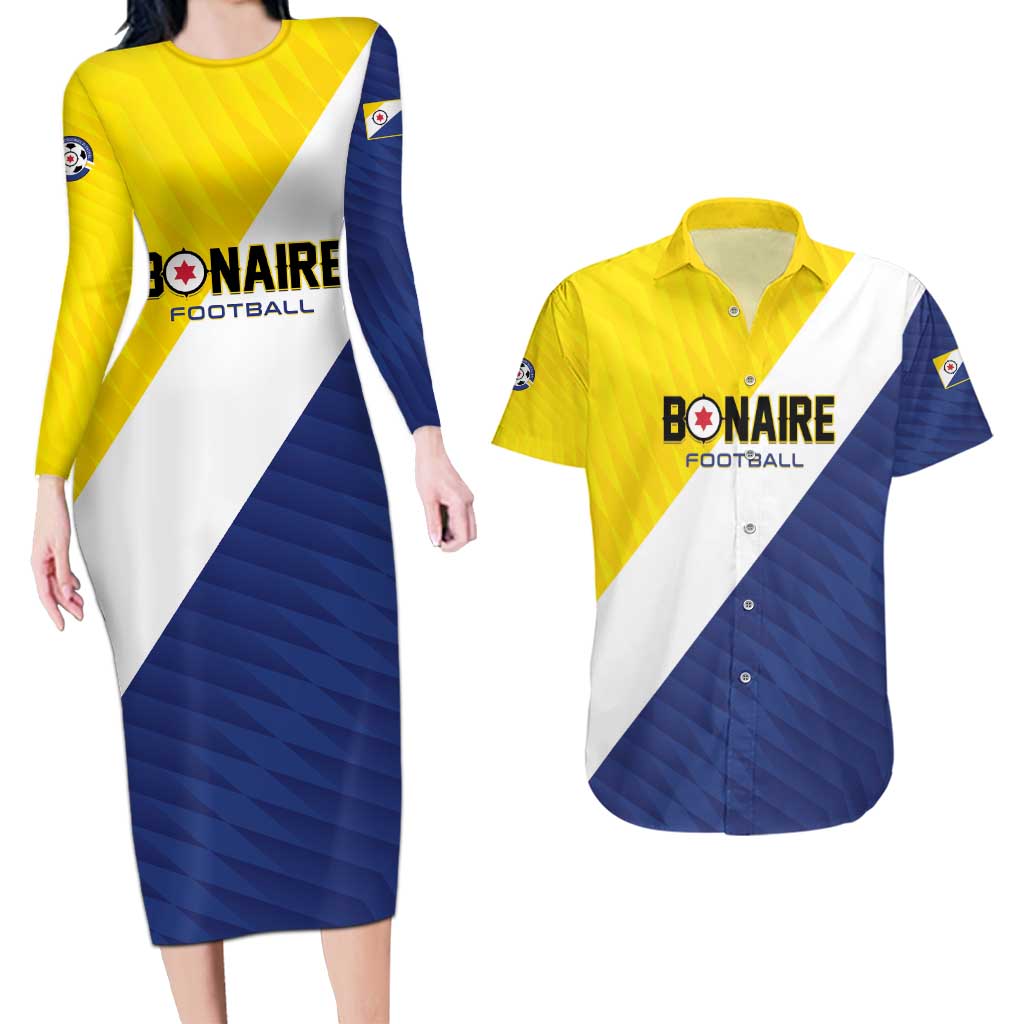 Custom Football Bonaire Couples Matching Long Sleeve Bodycon Dress and Hawaiian Shirt Boneiru Caribbean Warriors - Wonder Print Shop