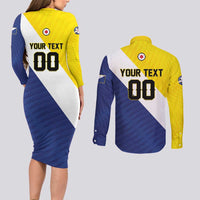 Custom Football Bonaire Couples Matching Long Sleeve Bodycon Dress and Long Sleeve Button Shirt Boneiru Caribbean Warriors - Wonder Print Shop