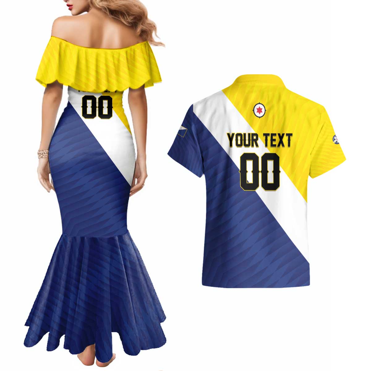 Custom Football Bonaire Couples Matching Mermaid Dress and Hawaiian Shirt Boneiru Caribbean Warriors - Wonder Print Shop