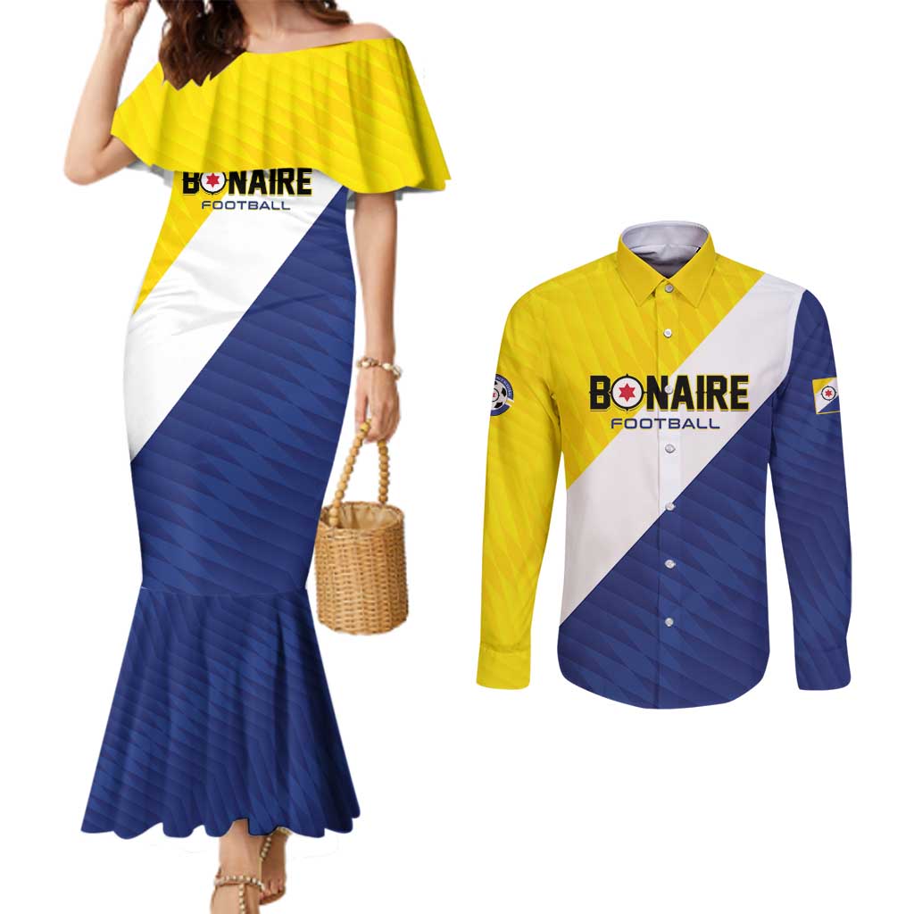 Custom Football Bonaire Couples Matching Mermaid Dress and Long Sleeve Button Shirt Boneiru Caribbean Warriors - Wonder Print Shop