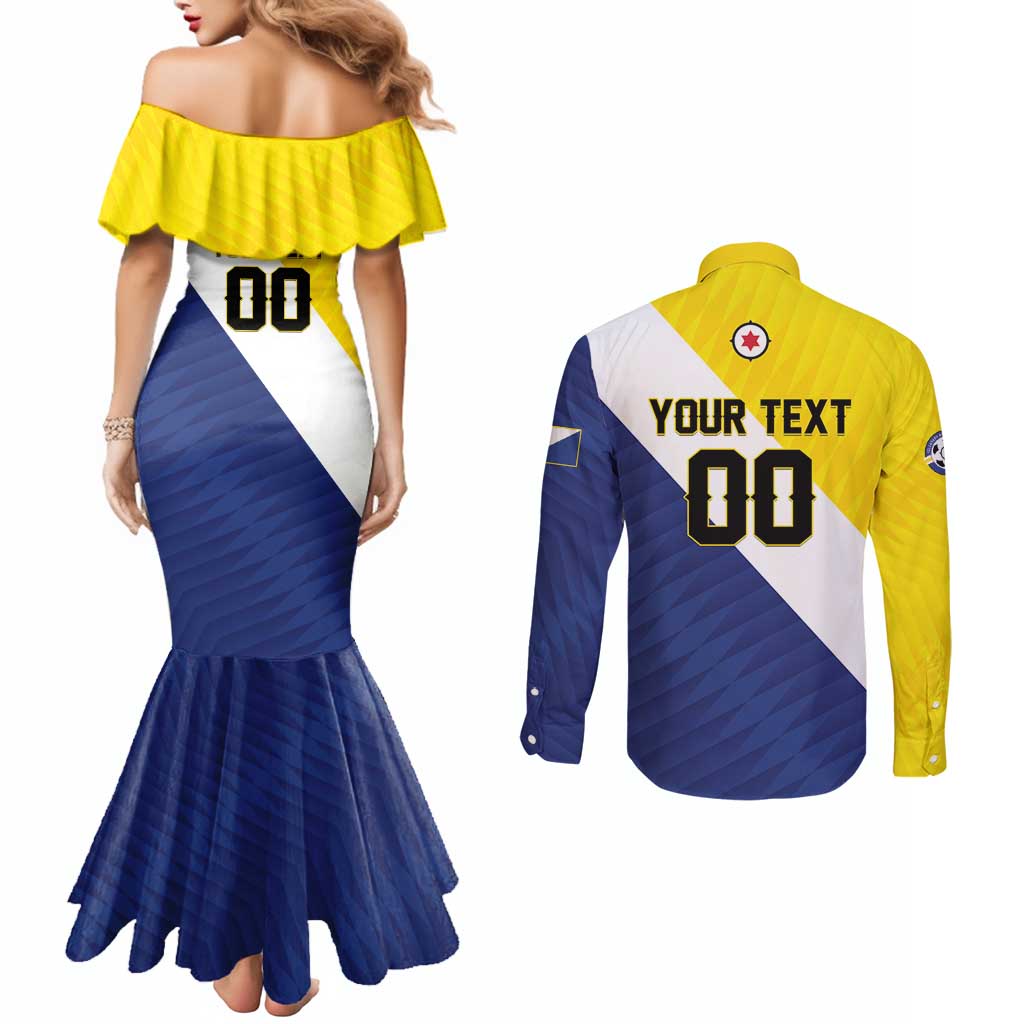 Custom Football Bonaire Couples Matching Mermaid Dress and Long Sleeve Button Shirt Boneiru Caribbean Warriors - Wonder Print Shop