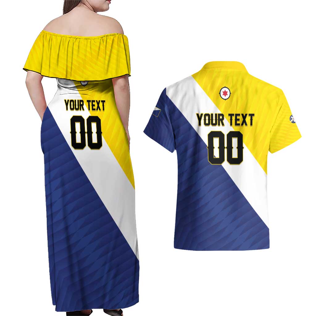 Custom Football Bonaire Couples Matching Off Shoulder Maxi Dress and Hawaiian Shirt Boneiru Caribbean Warriors - Wonder Print Shop