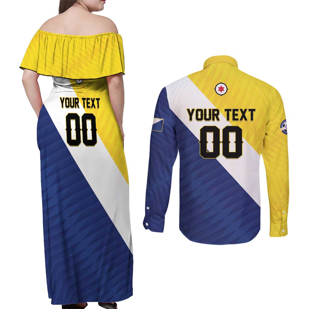 Custom Football Bonaire Couples Matching Off Shoulder Maxi Dress and Long Sleeve Button Shirt Boneiru Caribbean Warriors - Wonder Print Shop