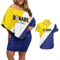 Custom Football Bonaire Couples Matching Off Shoulder Short Dress and Hawaiian Shirt Boneiru Caribbean Warriors - Wonder Print Shop