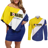 Custom Football Bonaire Couples Matching Off Shoulder Short Dress and Long Sleeve Button Shirt Boneiru Caribbean Warriors - Wonder Print Shop